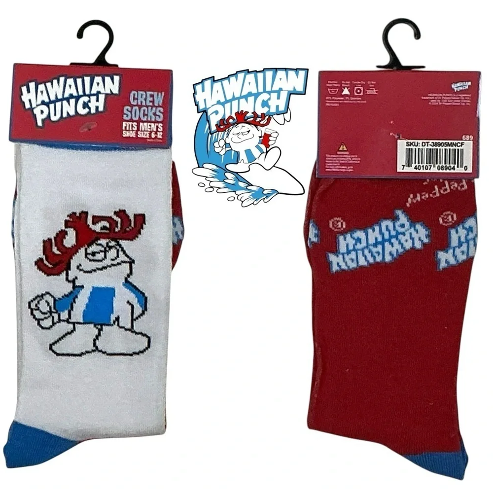 Hawaiian Punch Crew Socks Mens Novelty Funny Print Unisex OS Shoe Size 6-12 New